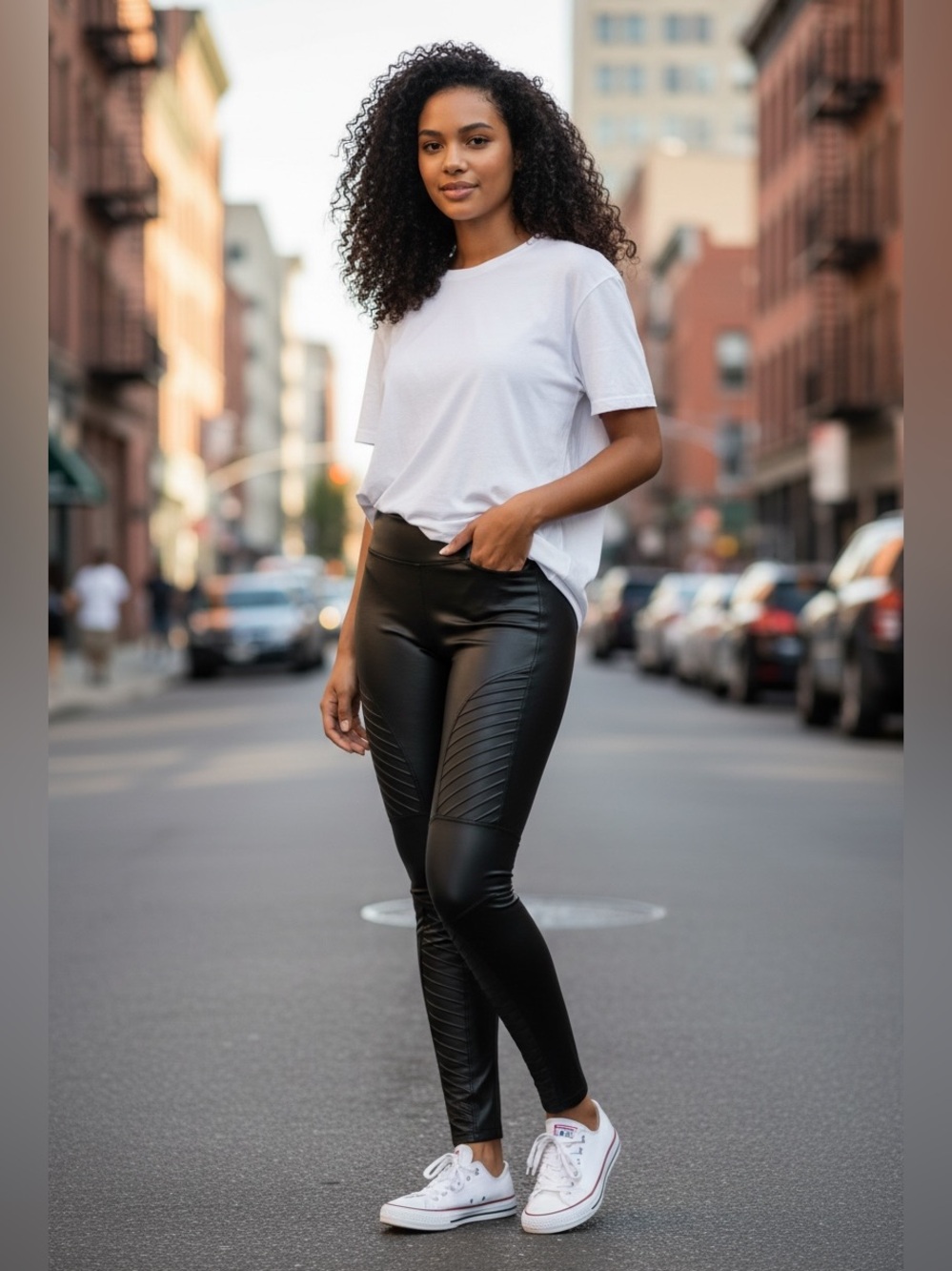 SPANX Size S Black Faux Leather Moto-Panel Leggings